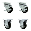 Service Caster 3.5 Inch Black Polyurethane Swivel Top Plate Caster Set with 2 Brake 2 Rigid SCC SCC-20S3514-PPUB-BLK-TLB-2-R3514-2